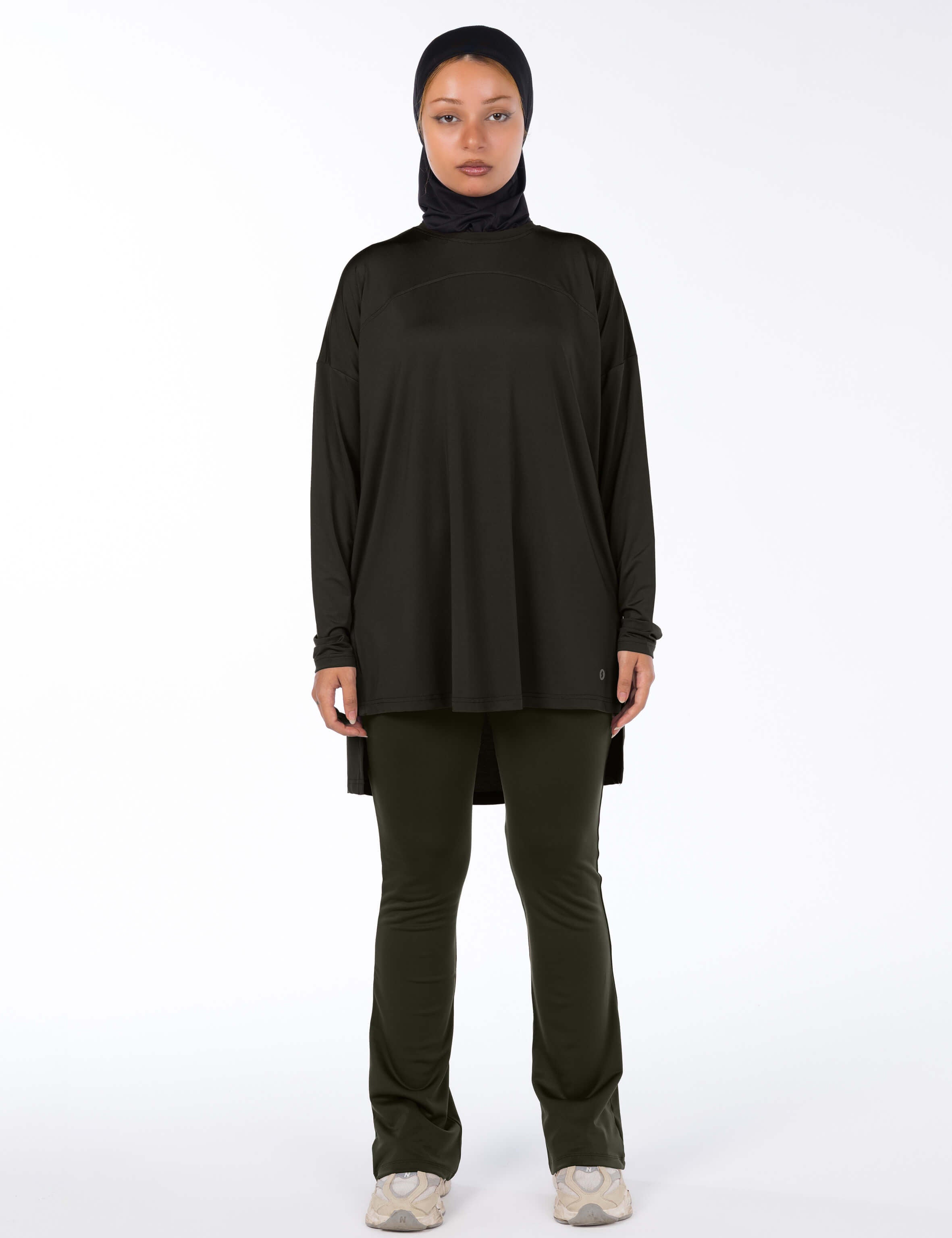 WOMEN BROWN MODEST LONG-SLEEVE SPORTS GYM HIJABI  TOP