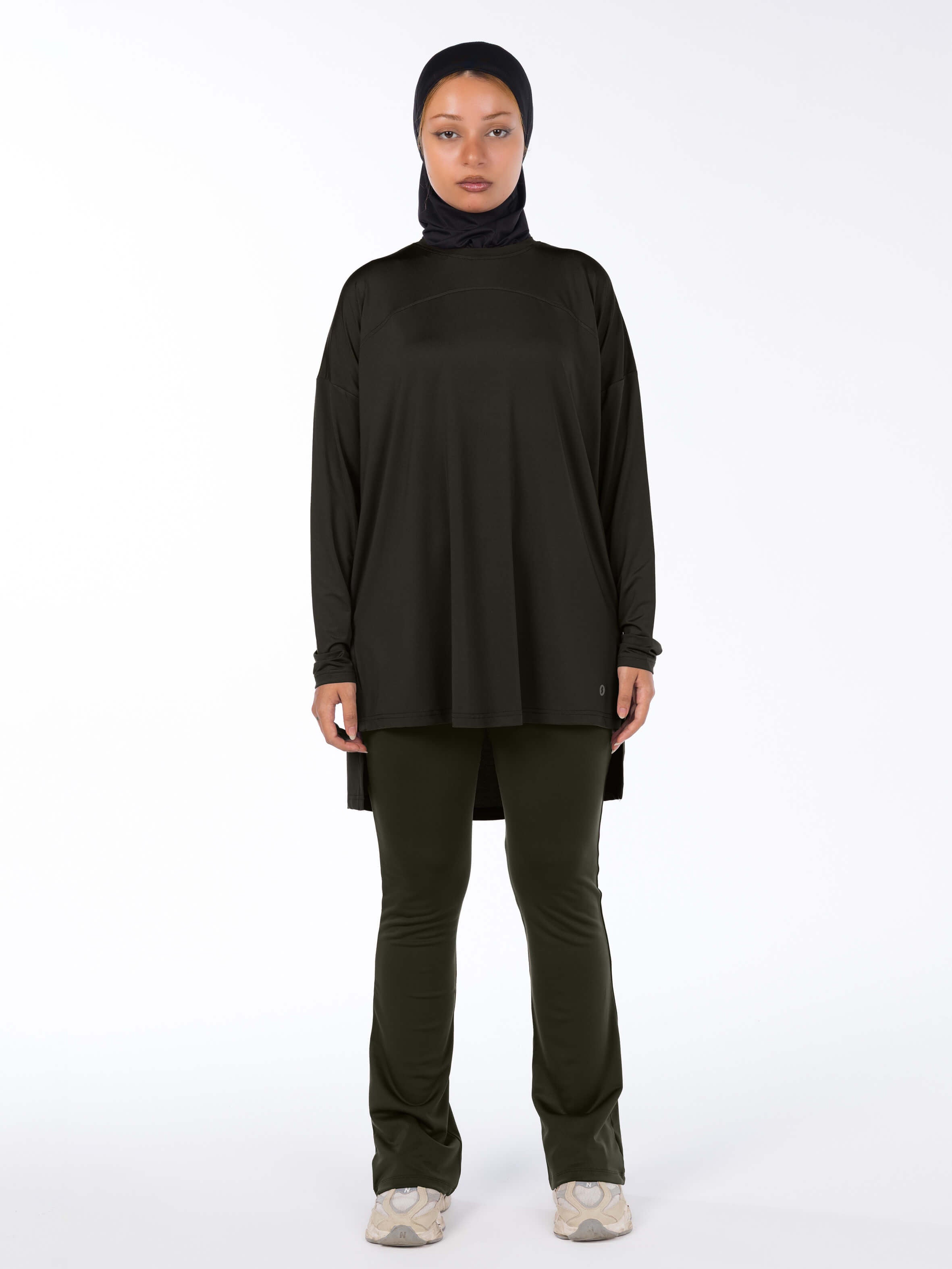 WOMEN BROWN MODEST LONG-SLEEVE SPORTS GYM HIJABI  TOP