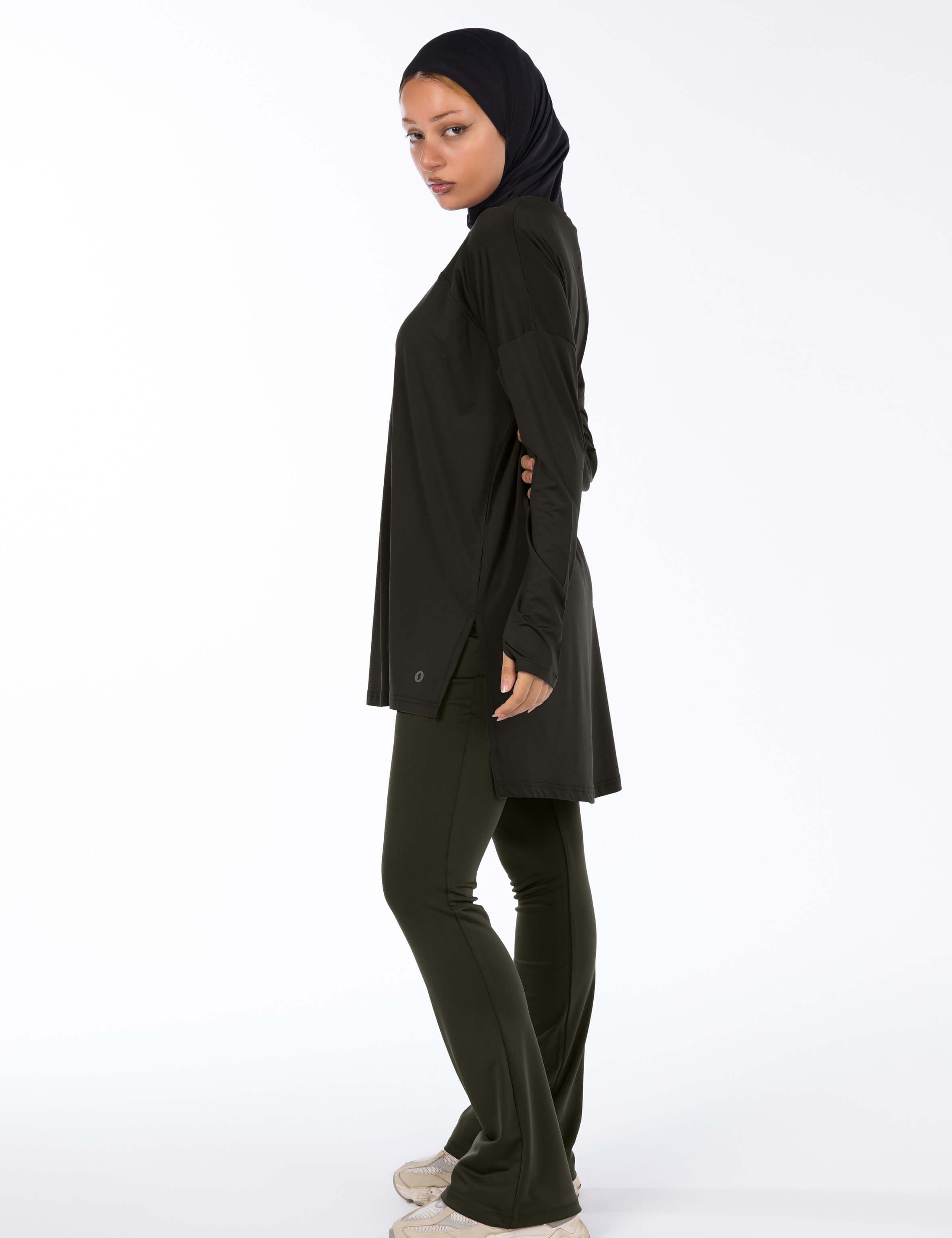 WOMEN BROWN MODEST LONG-SLEEVE SPORTS GYM HIJABI  TOP