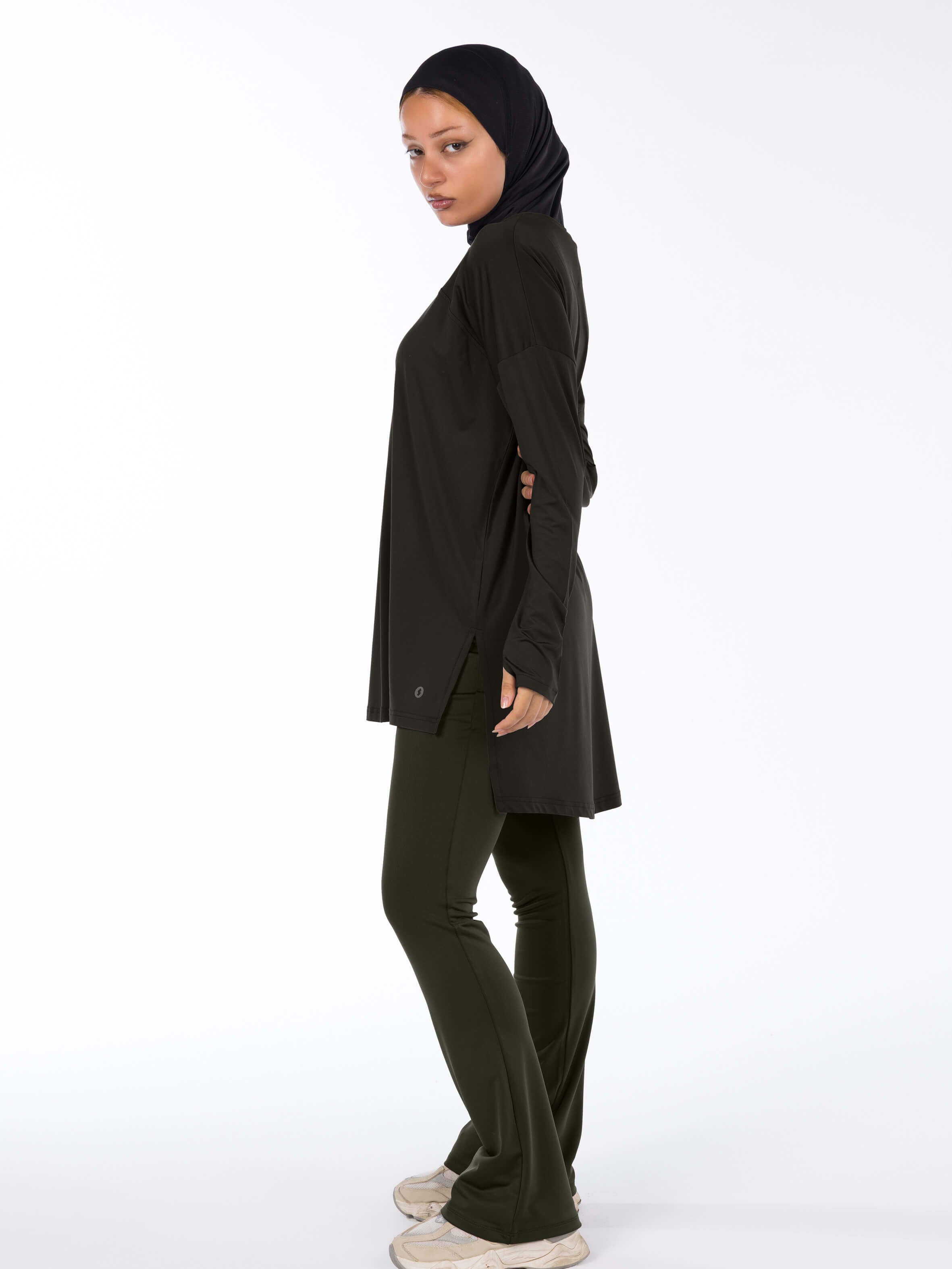 WOMEN BROWN MODEST LONG-SLEEVE SPORTS GYM HIJABI  TOP
