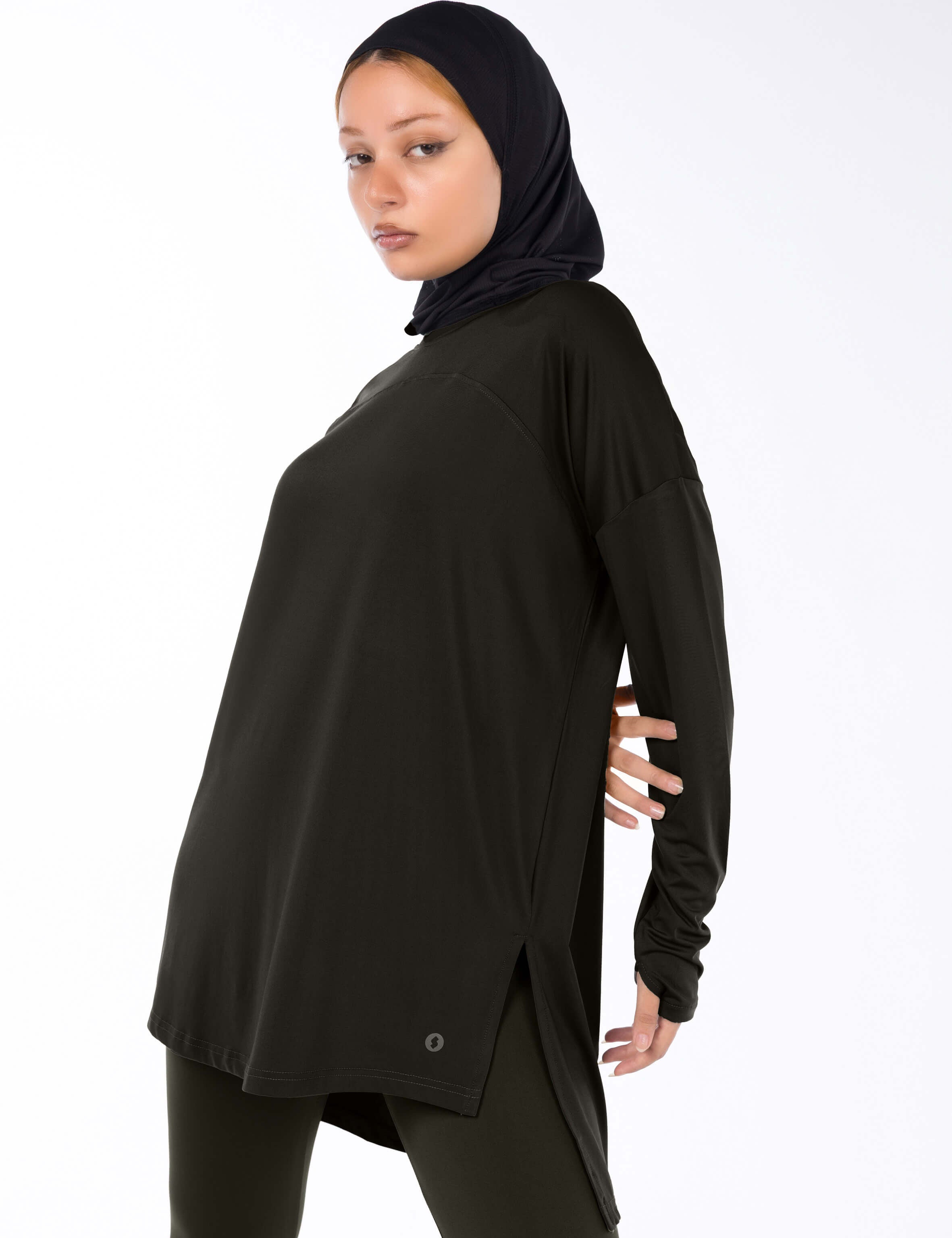WOMEN BROWN MODEST LONG-SLEEVE SPORTS GYM HIJABI  TOP