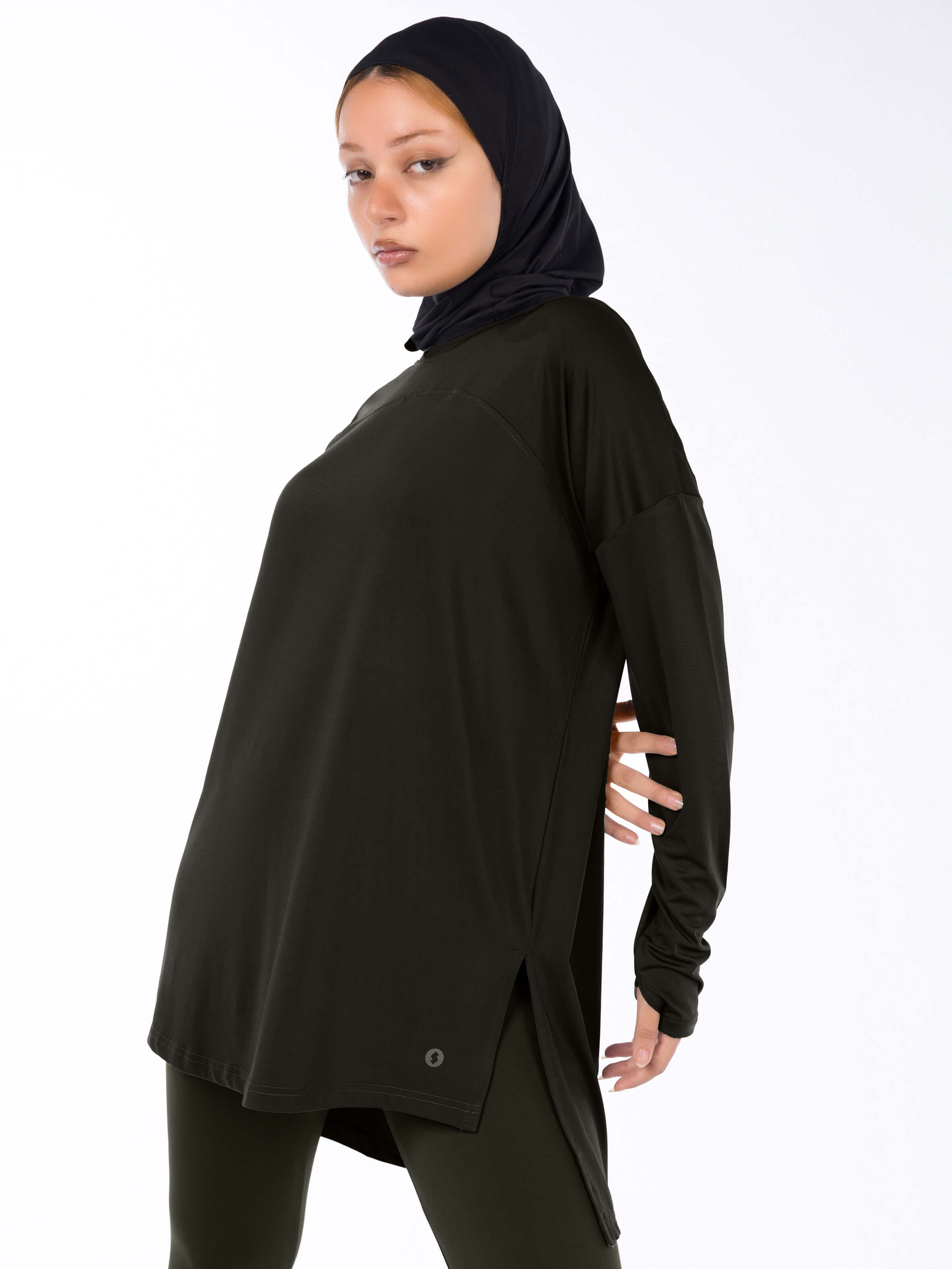 WOMEN BROWN MODEST LONG-SLEEVE SPORTS GYM HIJABI  TOP