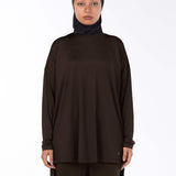 WOMEN BROWN MODEST LONG-SLEEVE SPORTS GYM HIJABI  TOP