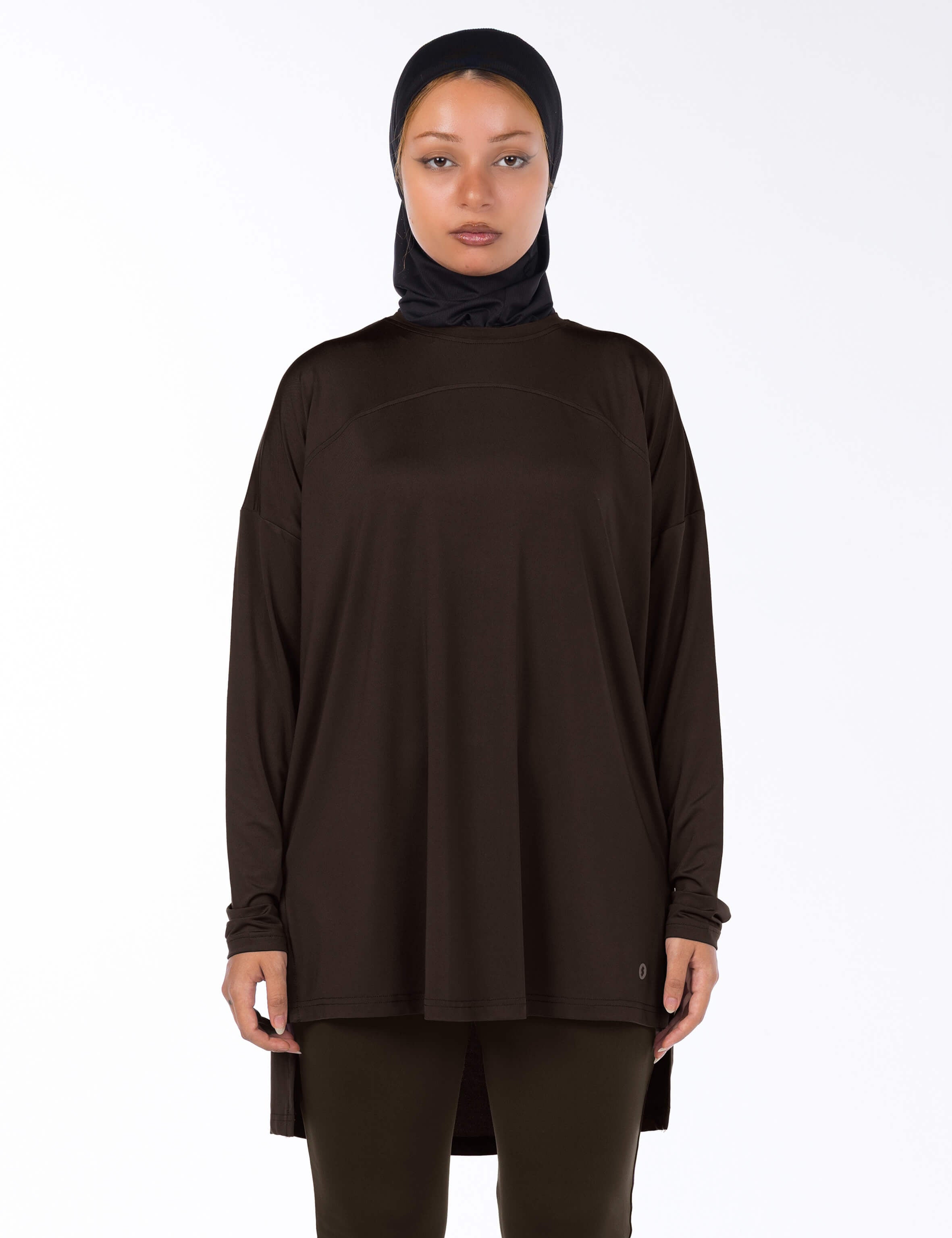 WOMEN BROWN MODEST LONG-SLEEVE SPORTS GYM HIJABI  TOP