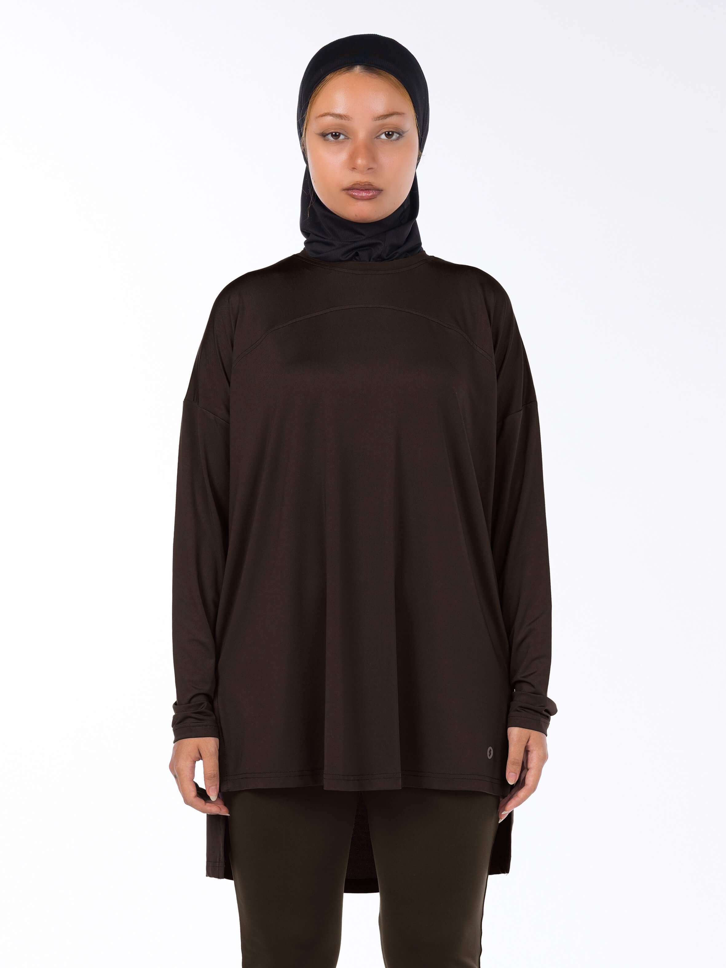 WOMEN BROWN MODEST LONG-SLEEVE SPORTS GYM HIJABI  TOP