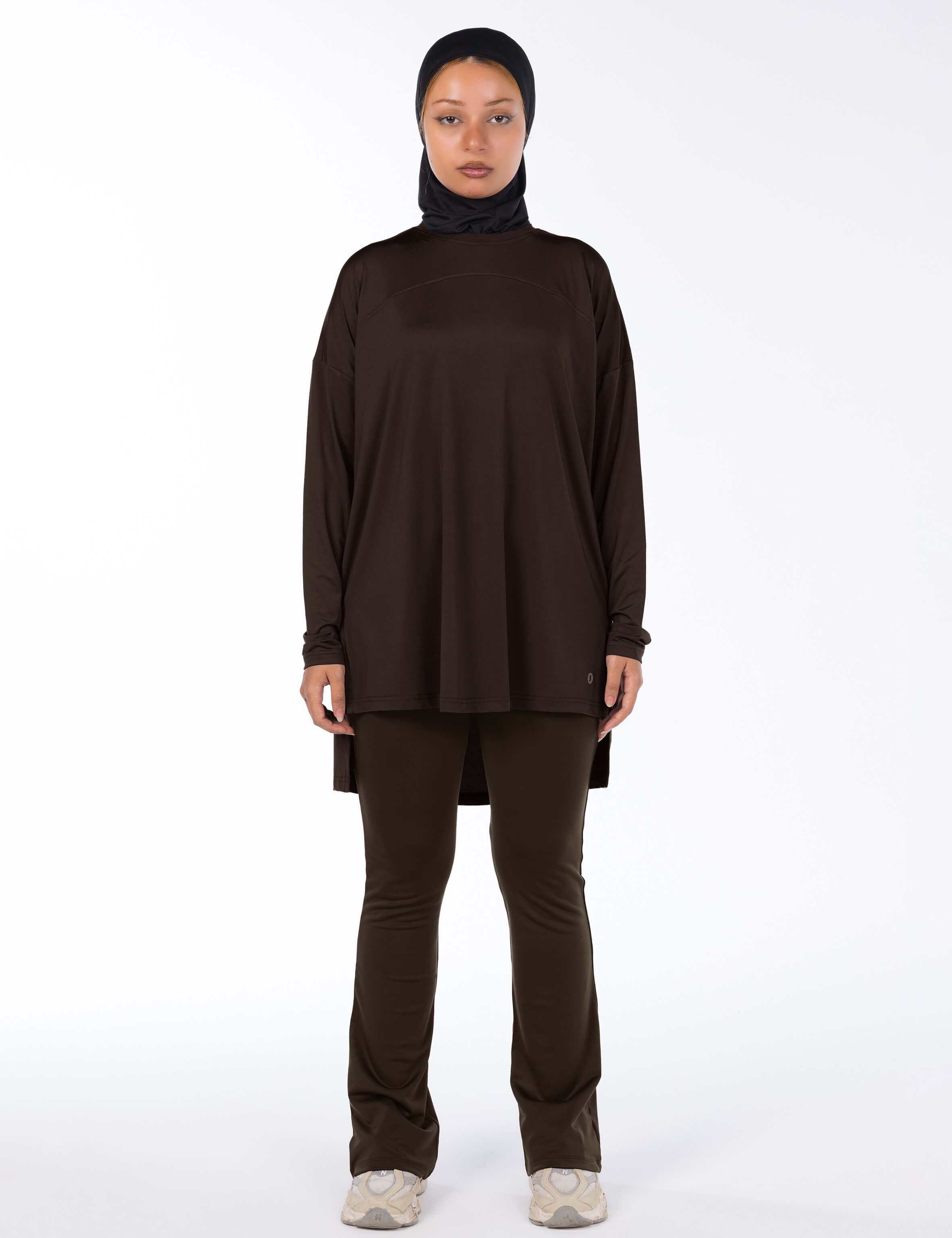 WOMEN BROWN MODEST LONG-SLEEVE SPORTS GYM HIJABI  TOP