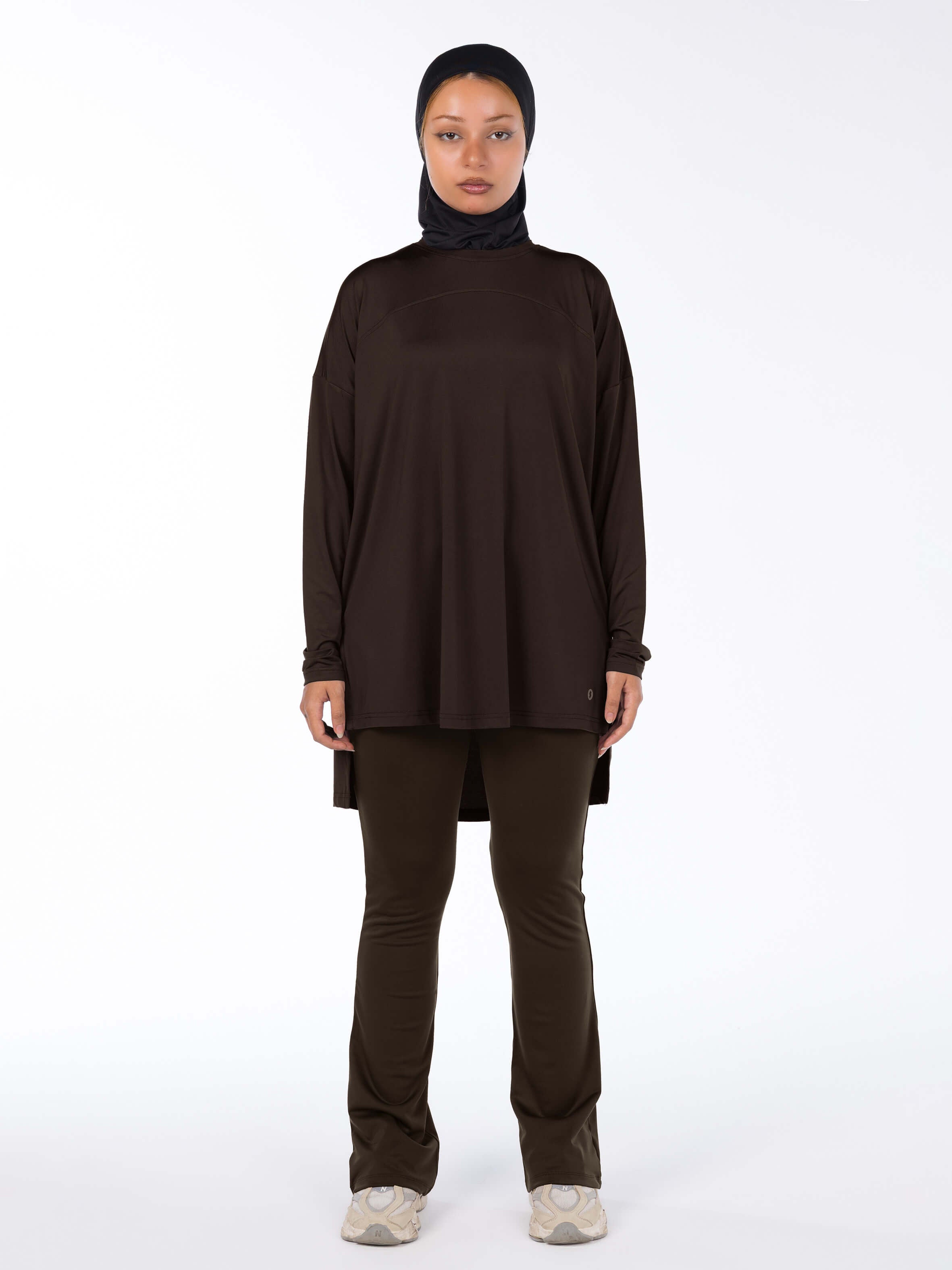 WOMEN BROWN MODEST LONG-SLEEVE SPORTS GYM HIJABI  TOP