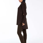 WOMEN BROWN MODEST LONG-SLEEVE SPORTS GYM HIJABI  TOP and Flare pants