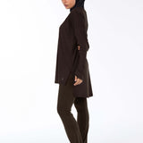 WOMEN BROWN MODEST LONG-SLEEVE SPORTS GYM HIJABI  TOP and Flare pants