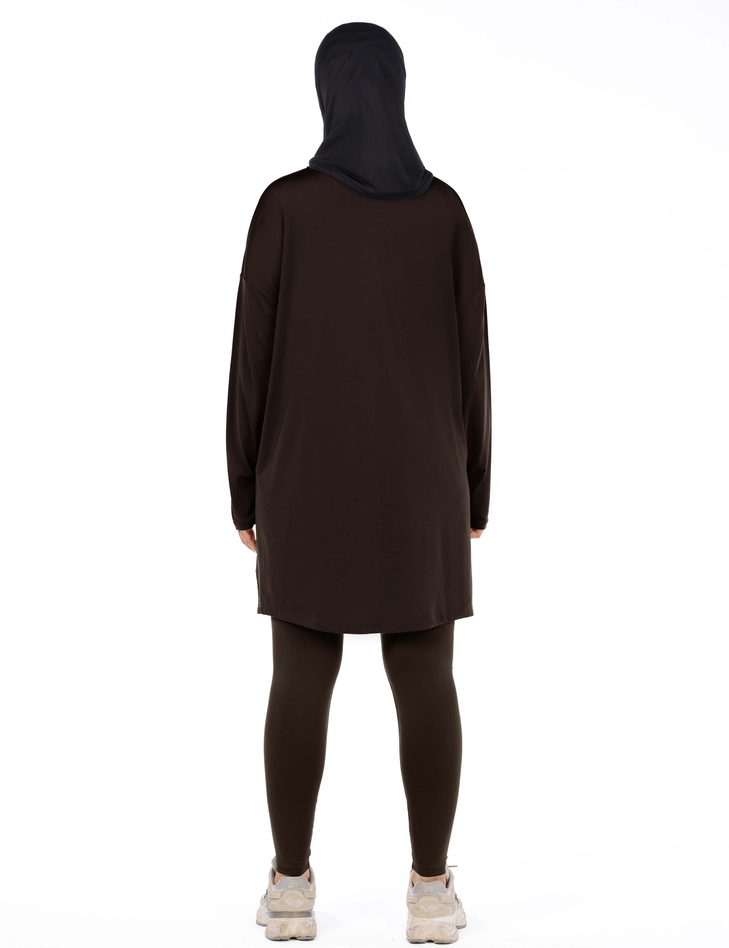 WOMEN BROWN MODEST LONG-SLEEVE SPORTS GYM HIJABI  TOP