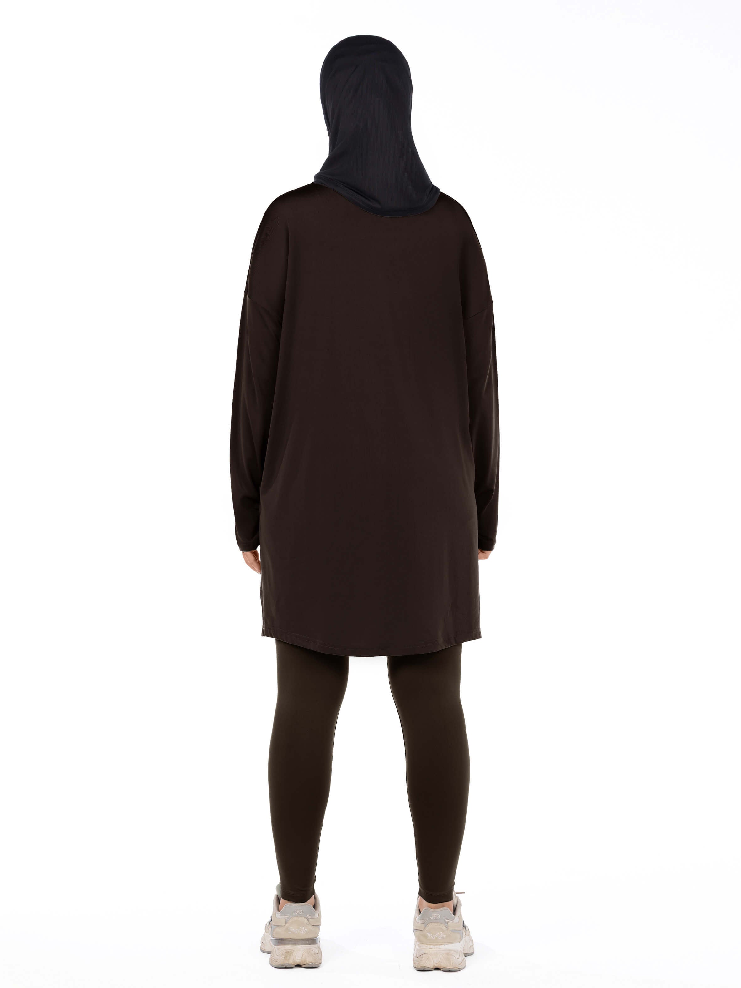 WOMEN BROWN MODEST LONG-SLEEVE SPORTS GYM HIJABI  TOP