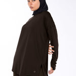 WOMEN BROWN MODEST LONG-SLEEVE SPORTS GYM HIJABI  TOP