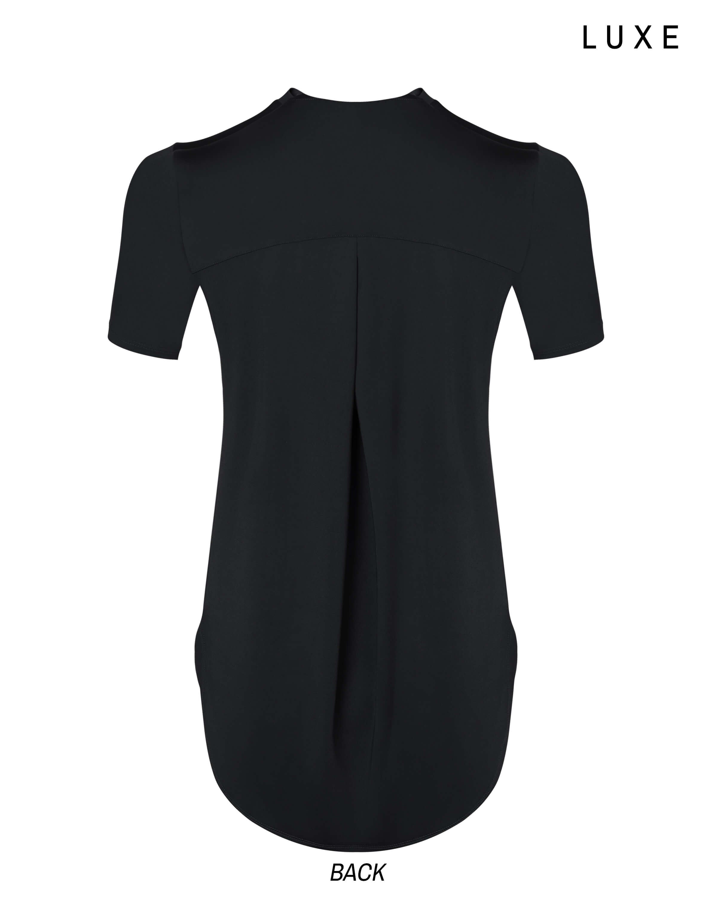 Women black high-low sports gym activewear nylon top by KAF 