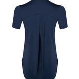 Women navy blue high-low sports gym activewear nylon top by KAF 