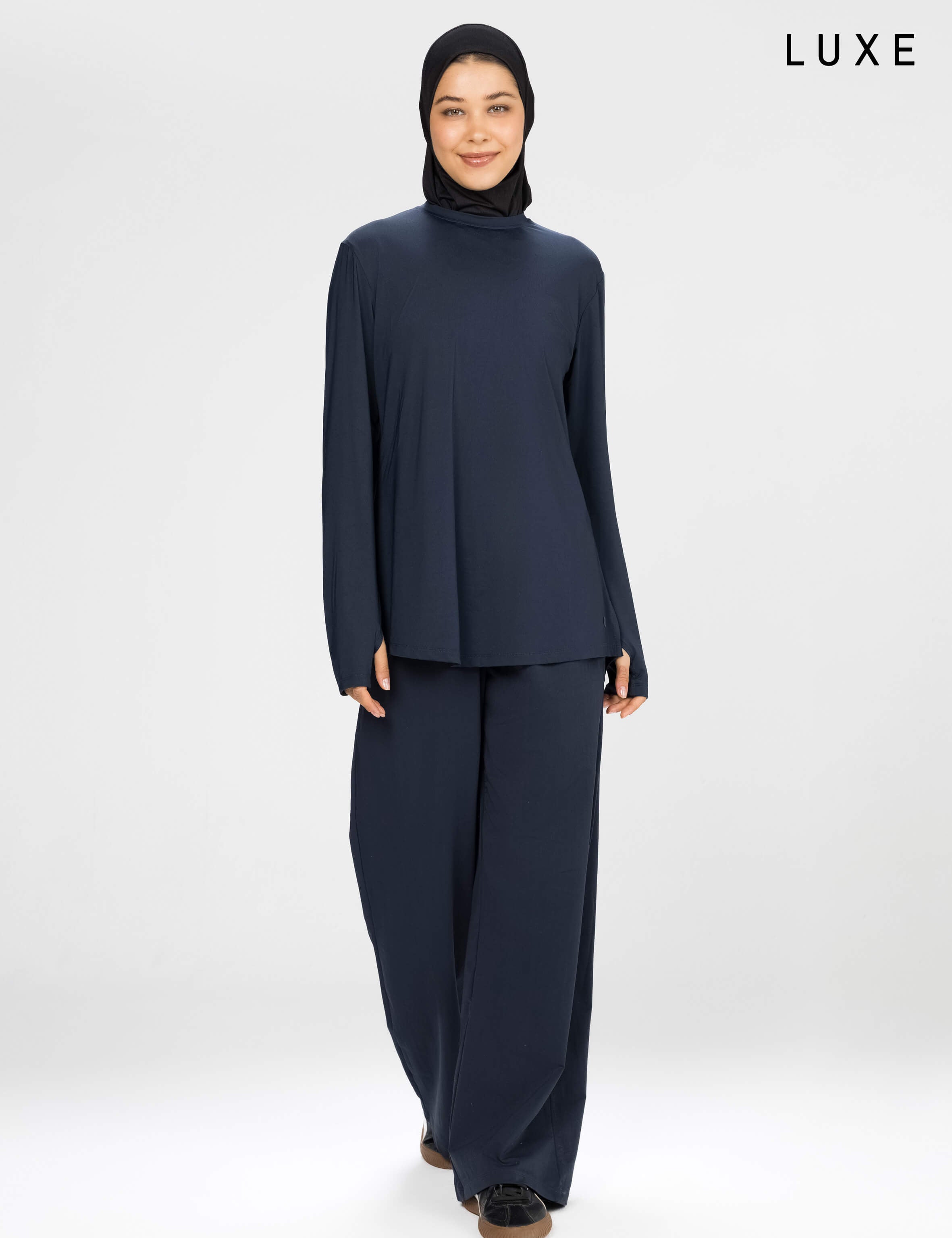 Women navy long-sleeve modest sports activewear top by KAF