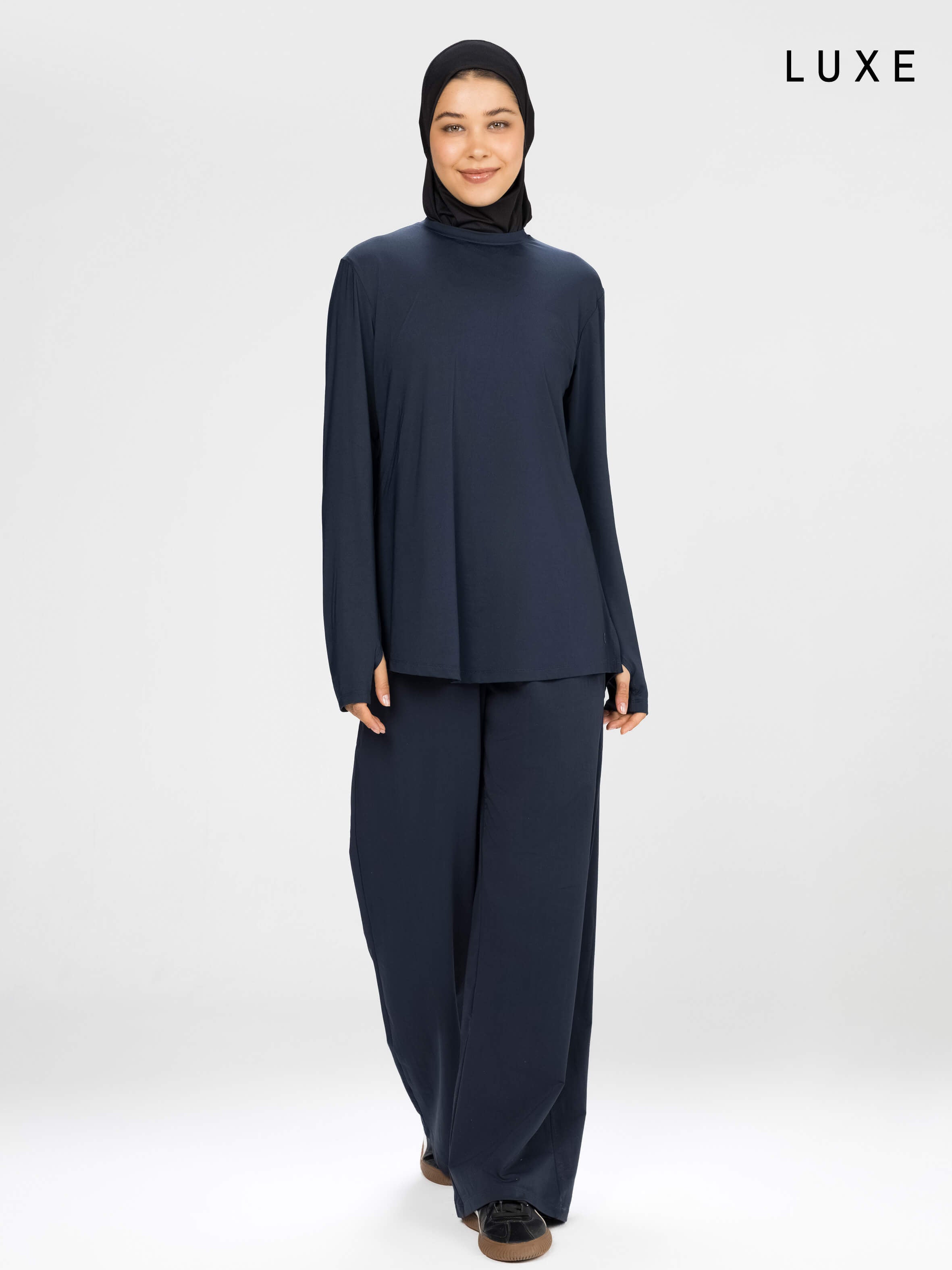 Women navy long-sleeve modest sports activewear top by KAF