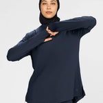 Women navy long-sleeve modest sports activewear top by KAF