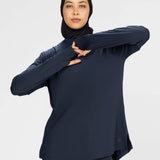 Women navy long-sleeve modest sports activewear top by KAF