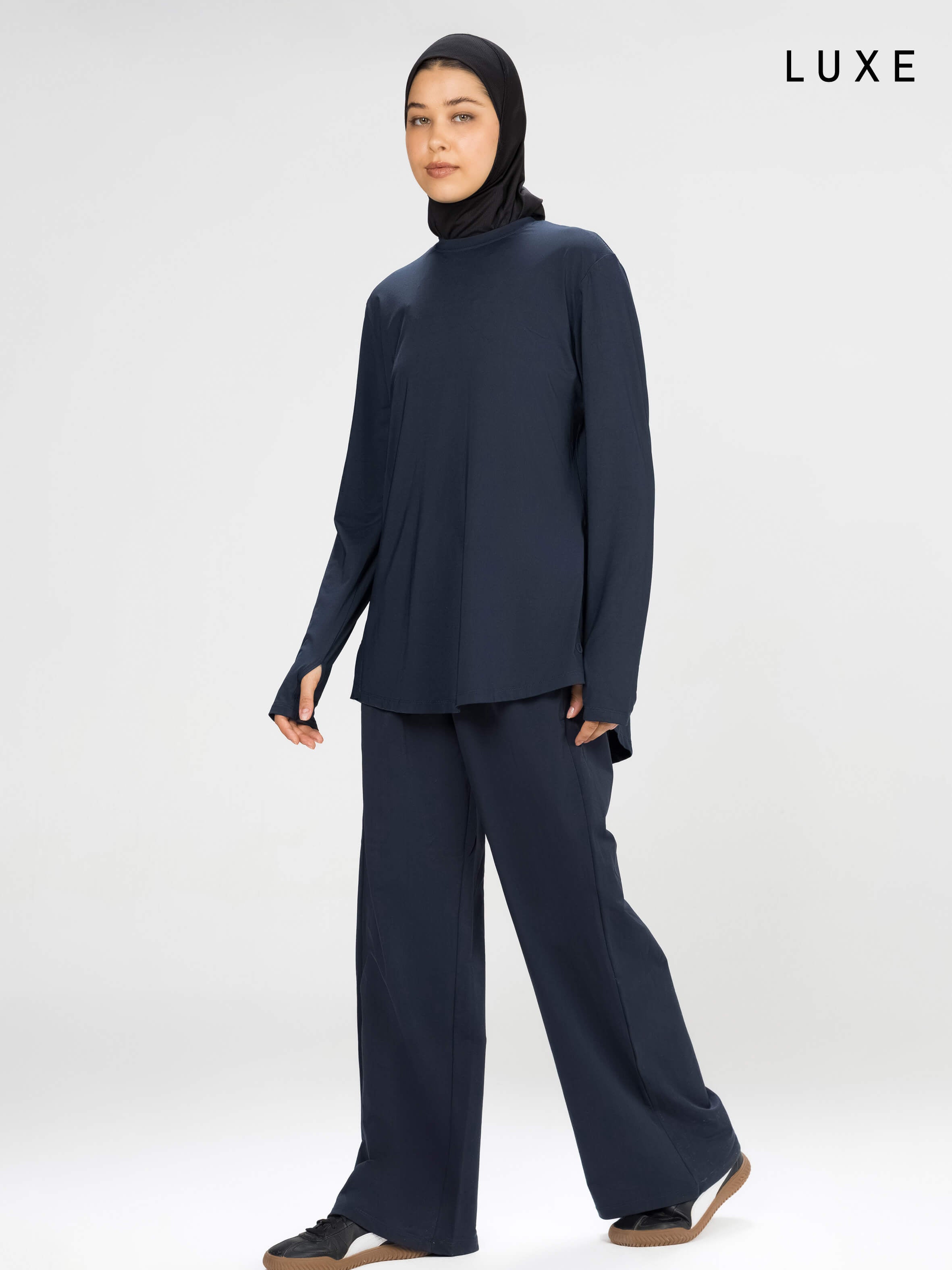Women navy long-sleeve modest sports activewear top by KAF