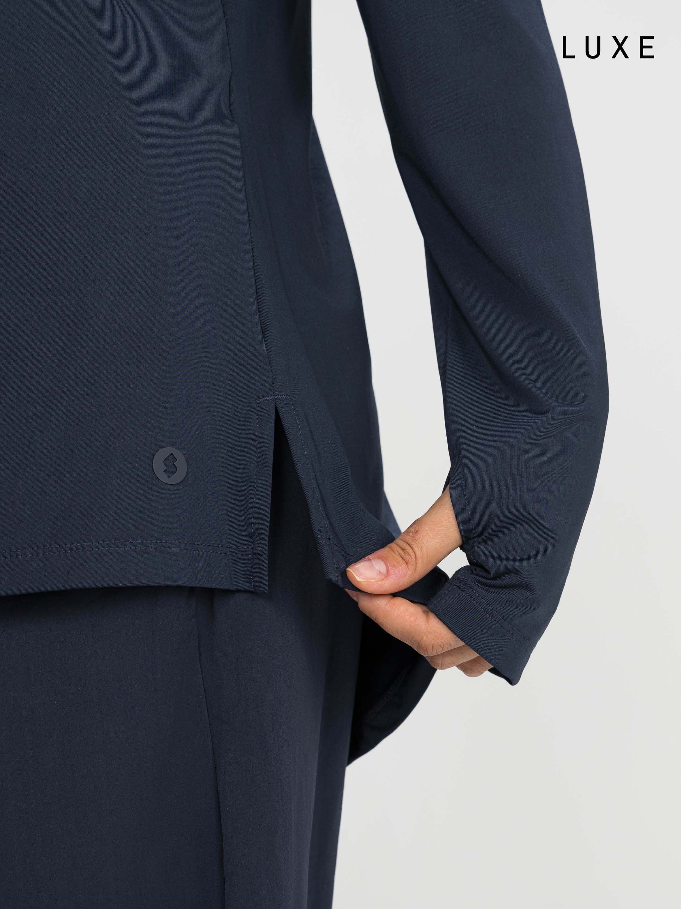 Women navy long-sleeve modest sports activewear top by KAF