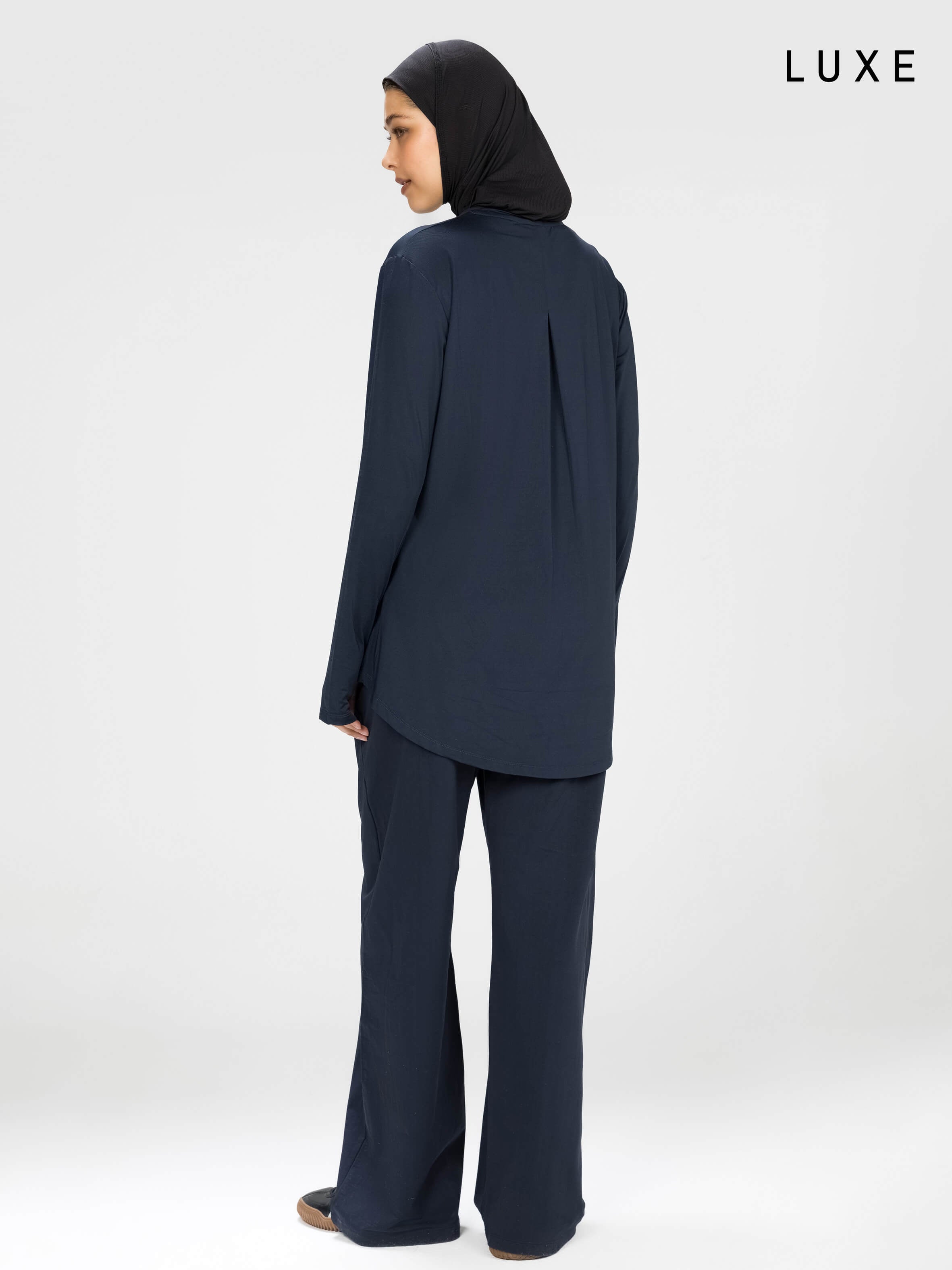 Women navy long-sleeve modest sports activewear top by KAF