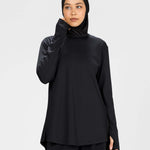 Women black long-sleeve modest sports activewear top by KAF