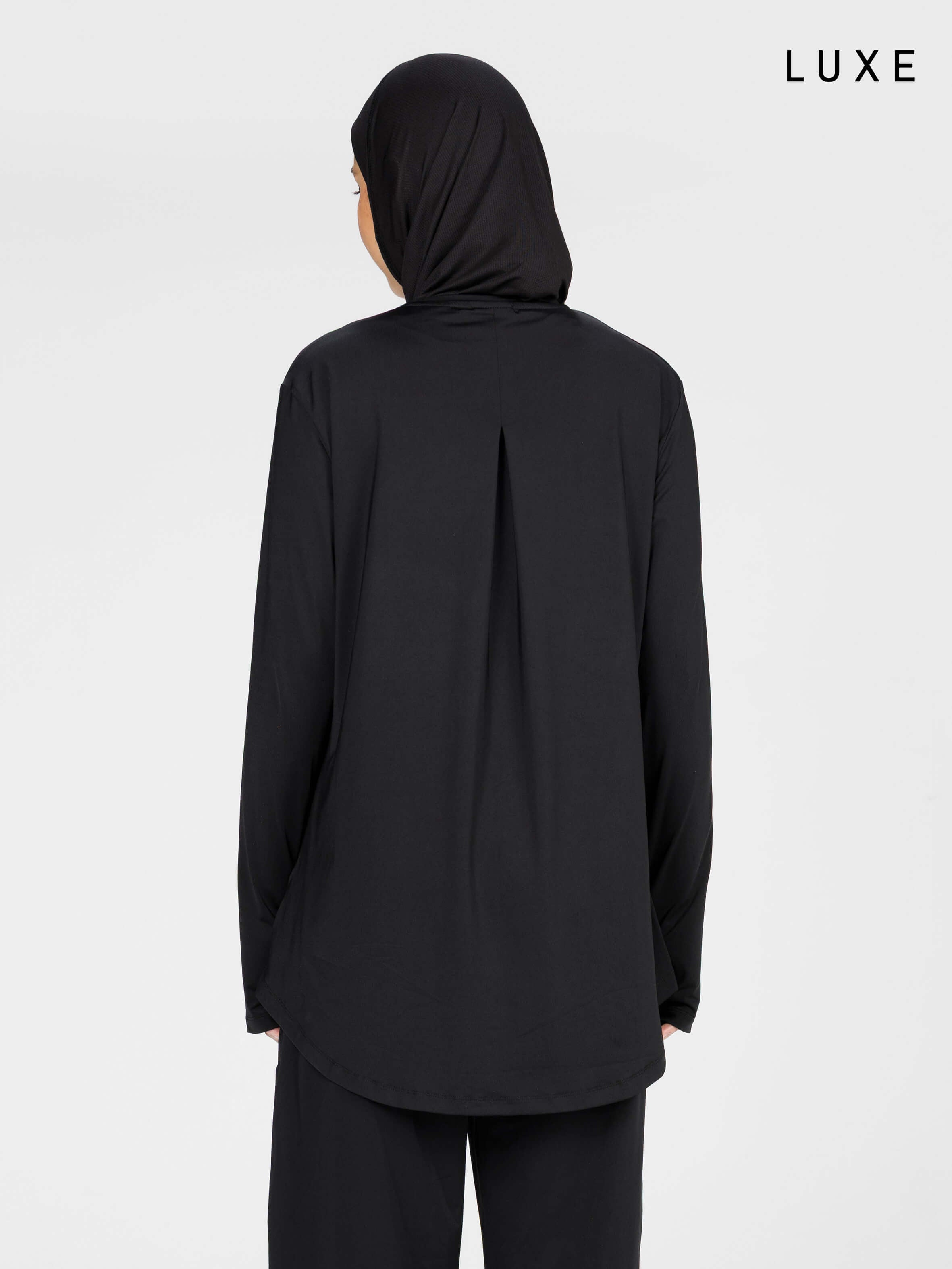 Women black long-sleeve modest sports activewear top by KAF