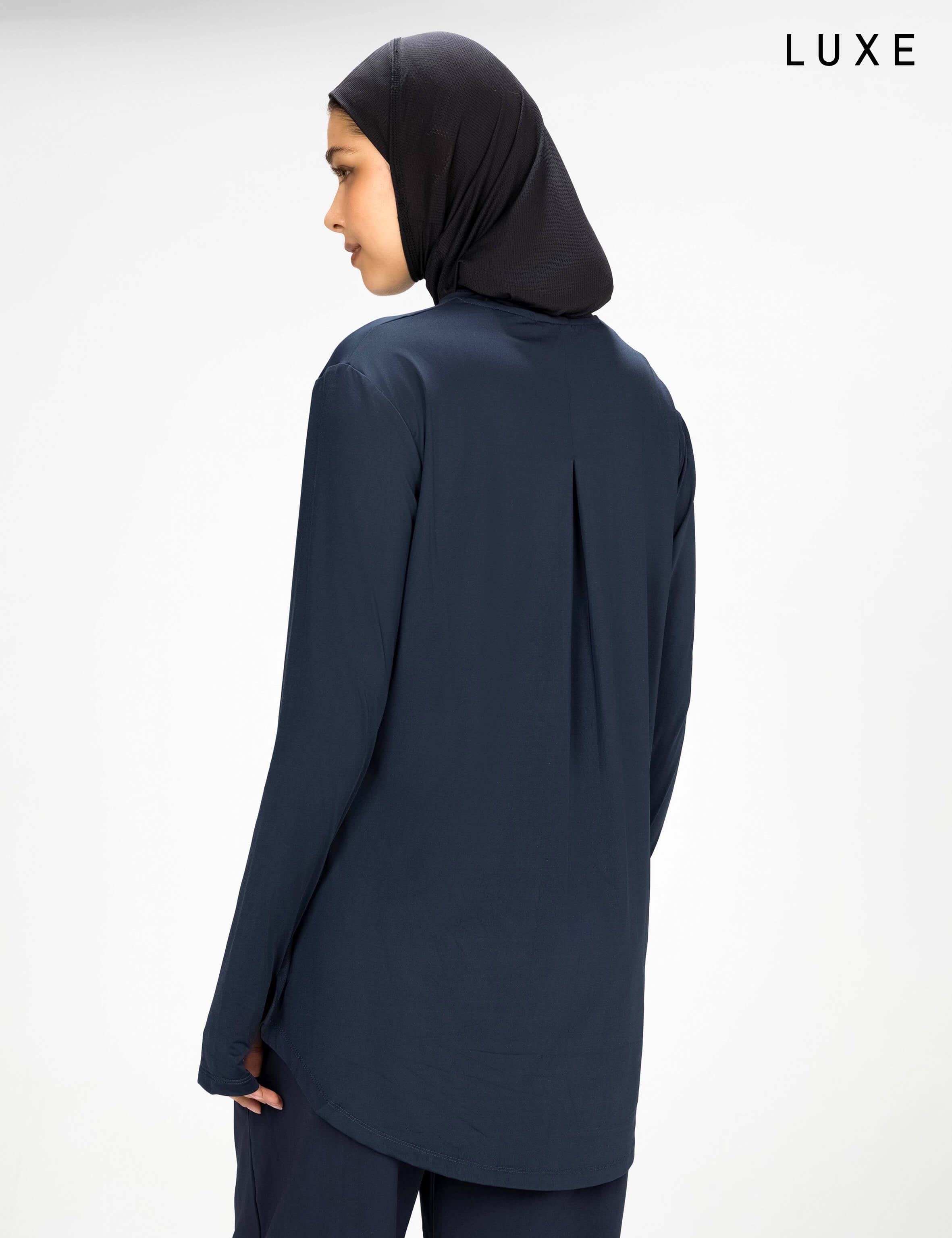 Women navy long-sleeve modest sports activewear top by KAF