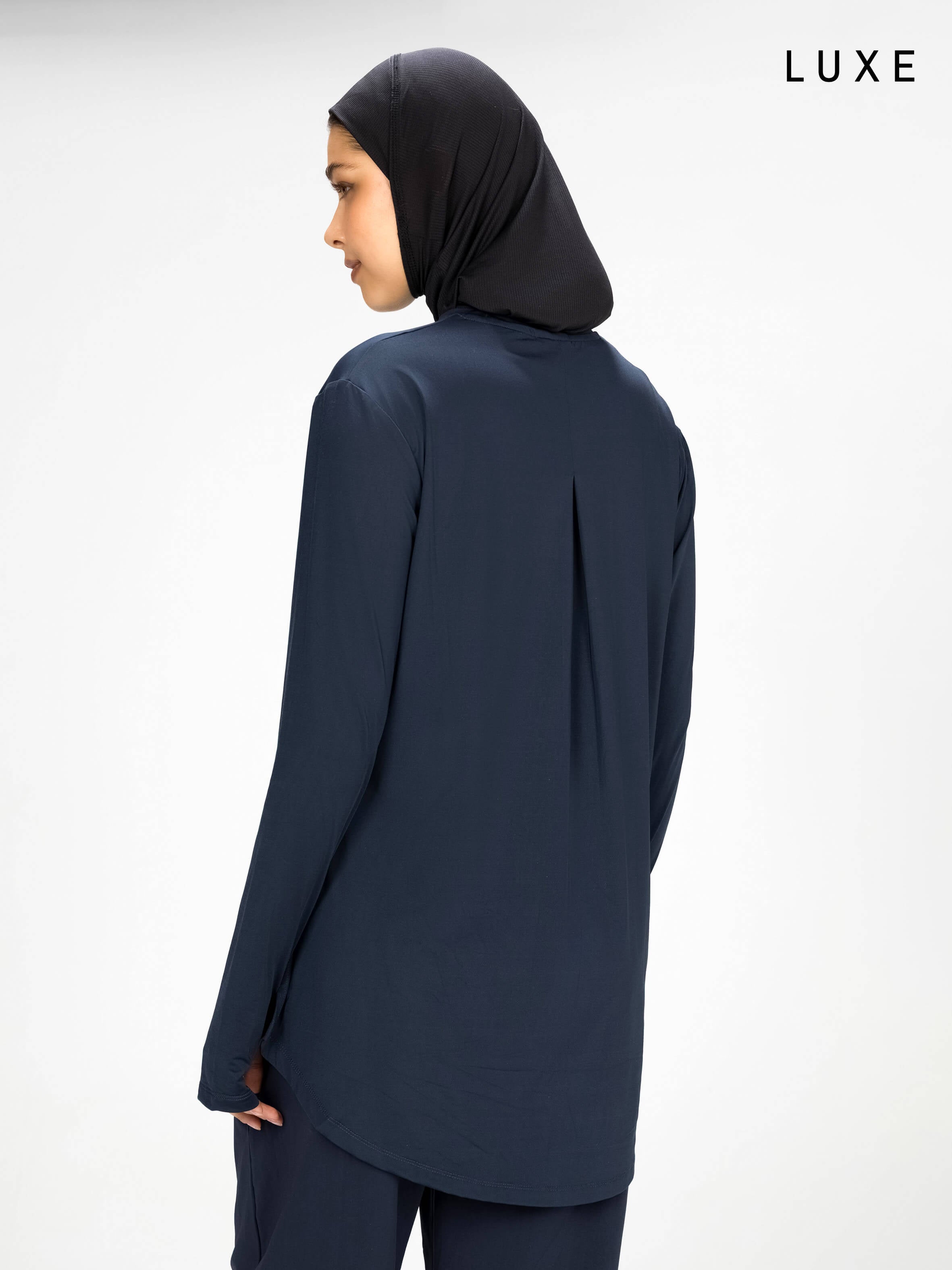 Women navy long-sleeve modest sports activewear top by KAF