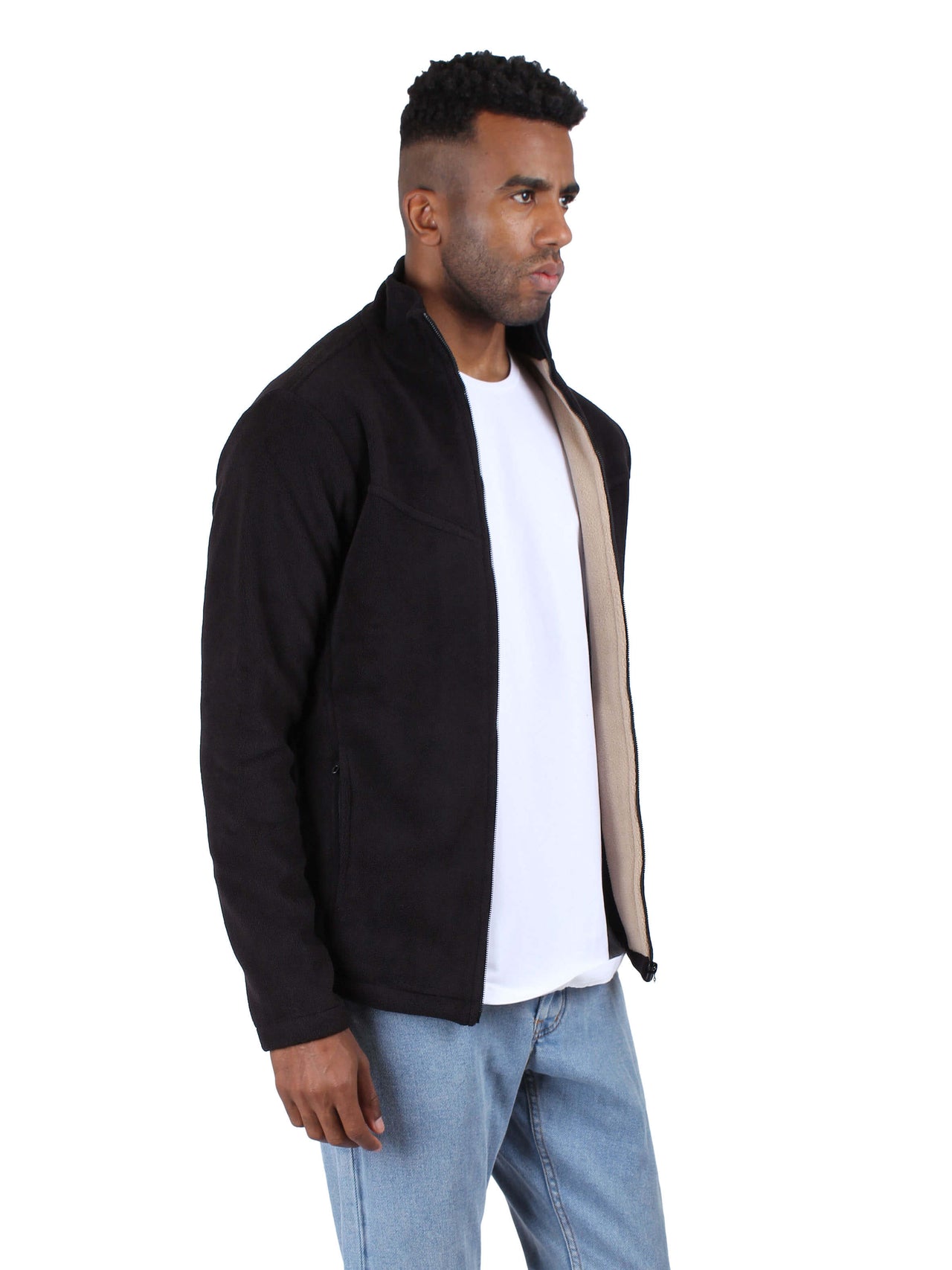 Full Zip Polar Fleece Jacket - Black x Beige