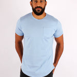 Men Curved Hem Pocket Cotton T-Shirt