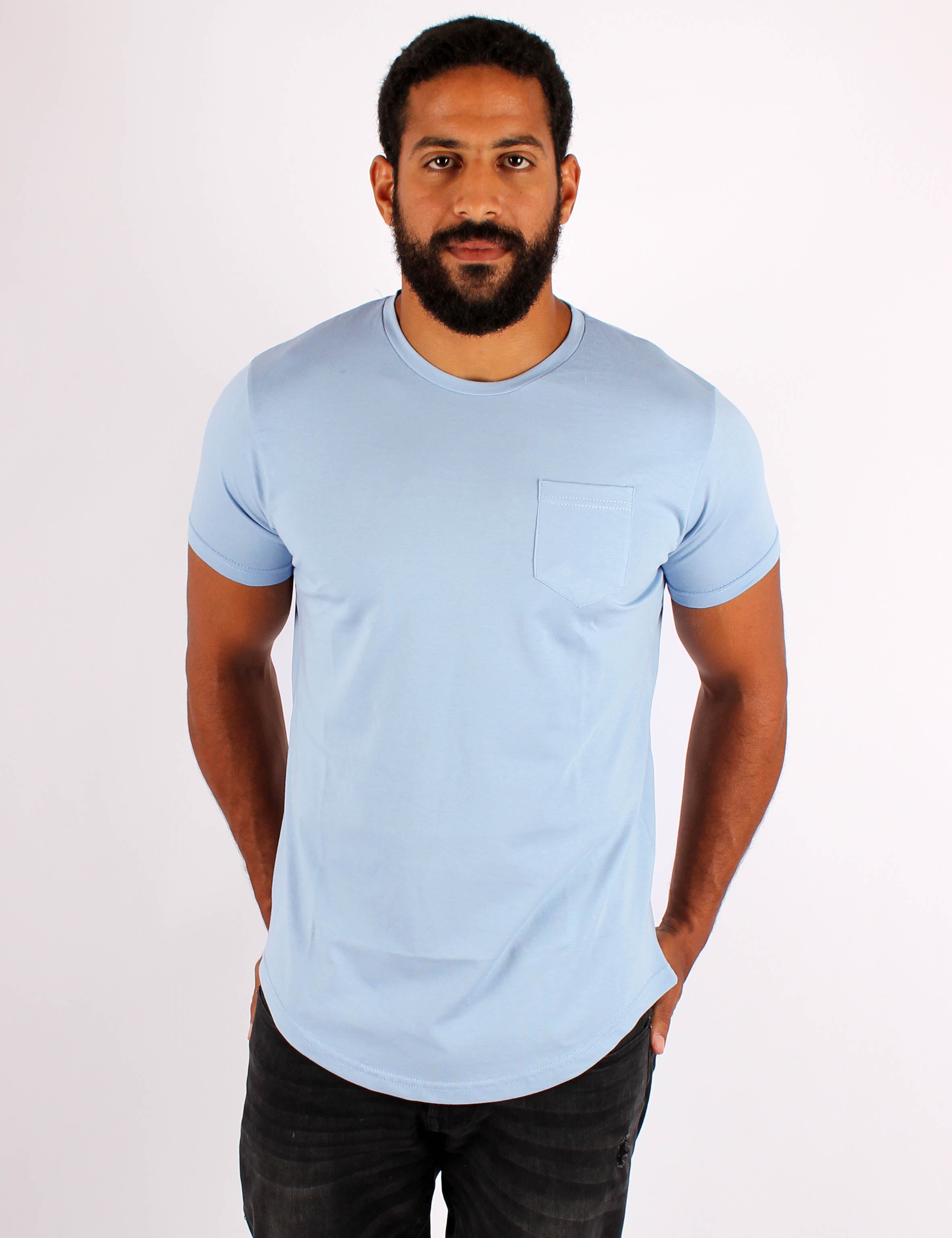 Men Curved Hem Pocket Cotton T-Shirt