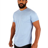Curved Hem Pocket T-Shirt  Men-Light Blue