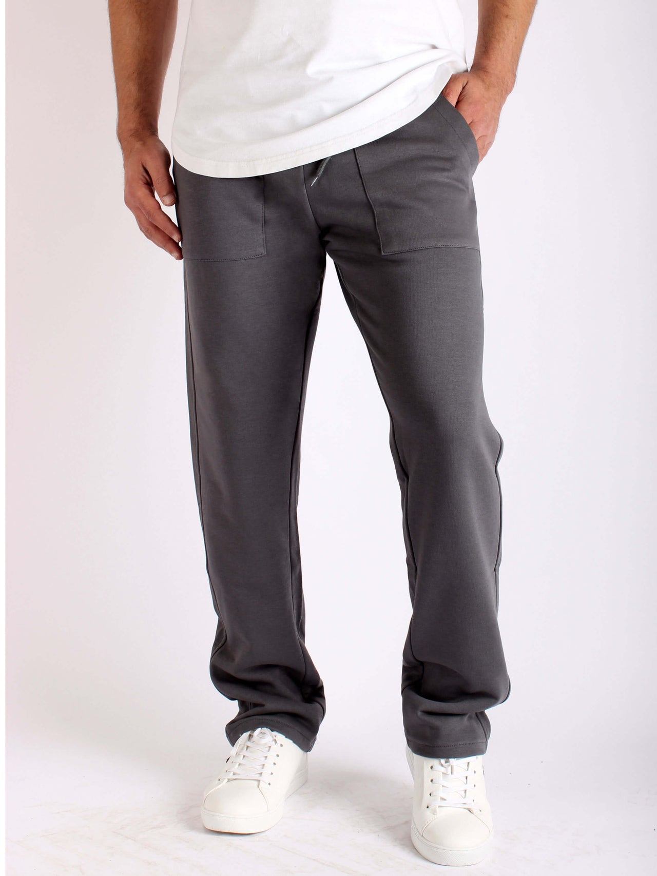 Straight Fit Cotton Sweatpants - Gray