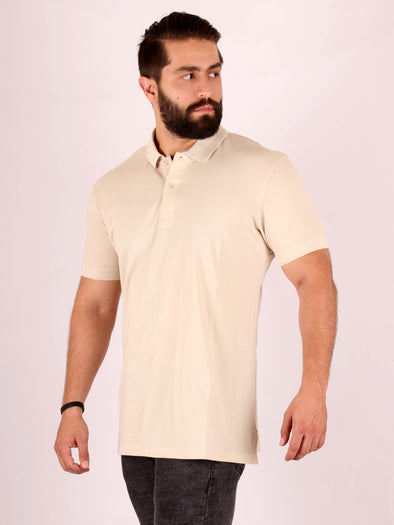 Solid Cotton Polo Shirt - Light Beige