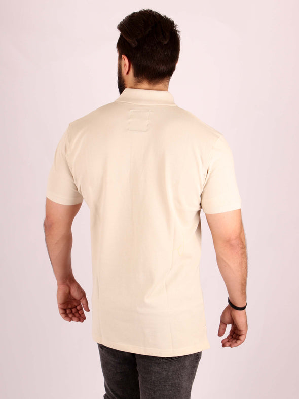 Solid Cotton Polo Shirt - Light Beige