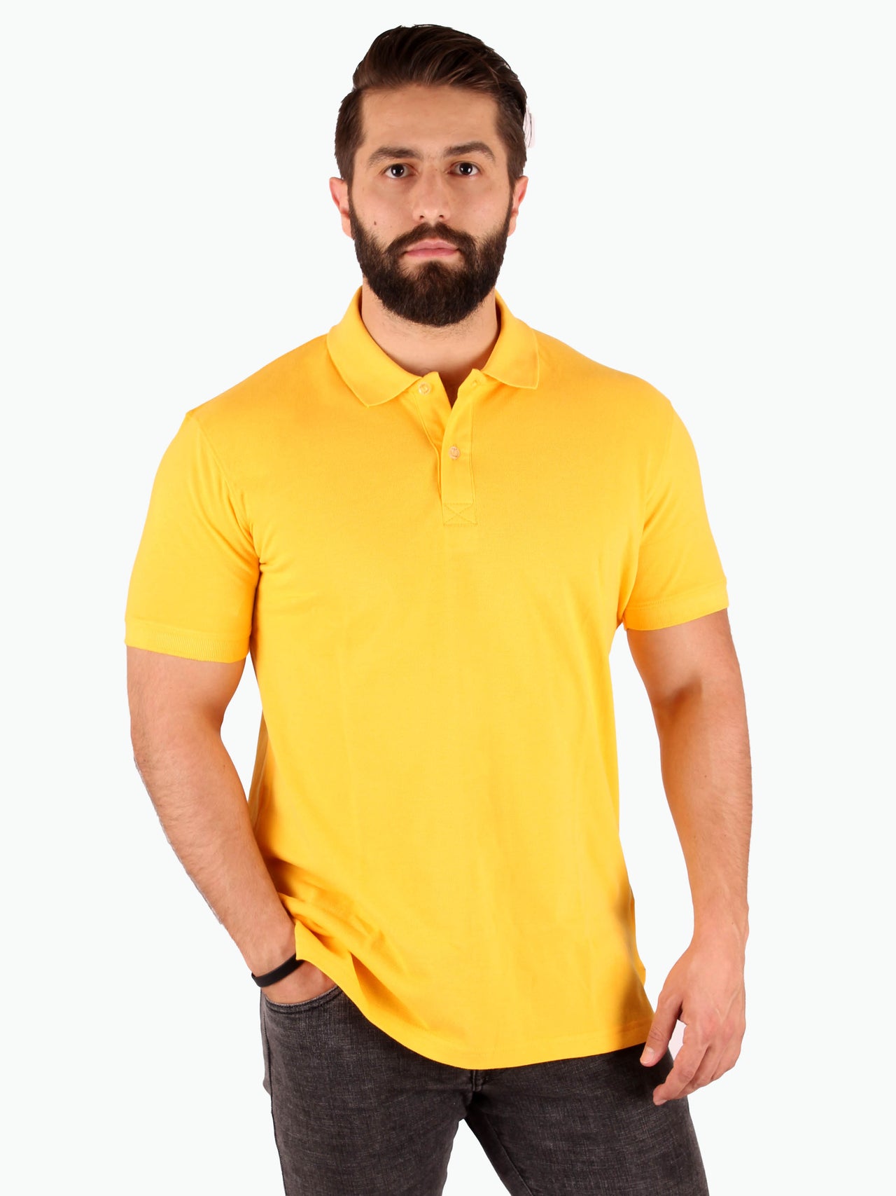 Solid Cotton Polo Shirt - Yellow